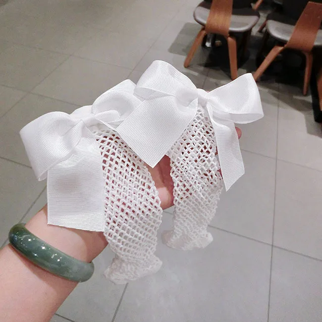 8 Colors Summer Breathable Women Girls Ruffle Bow Fishnet Ankle High Socks Mesh Lace Fish Net Short Socks With Ribbon Bow