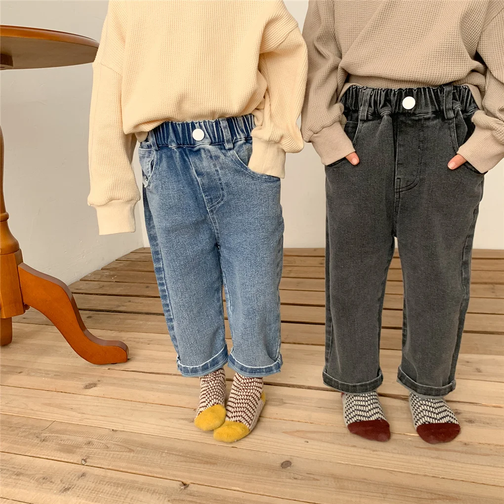 
2021 new spring baby toddle Stretch jeans Solid pants boys and girls 