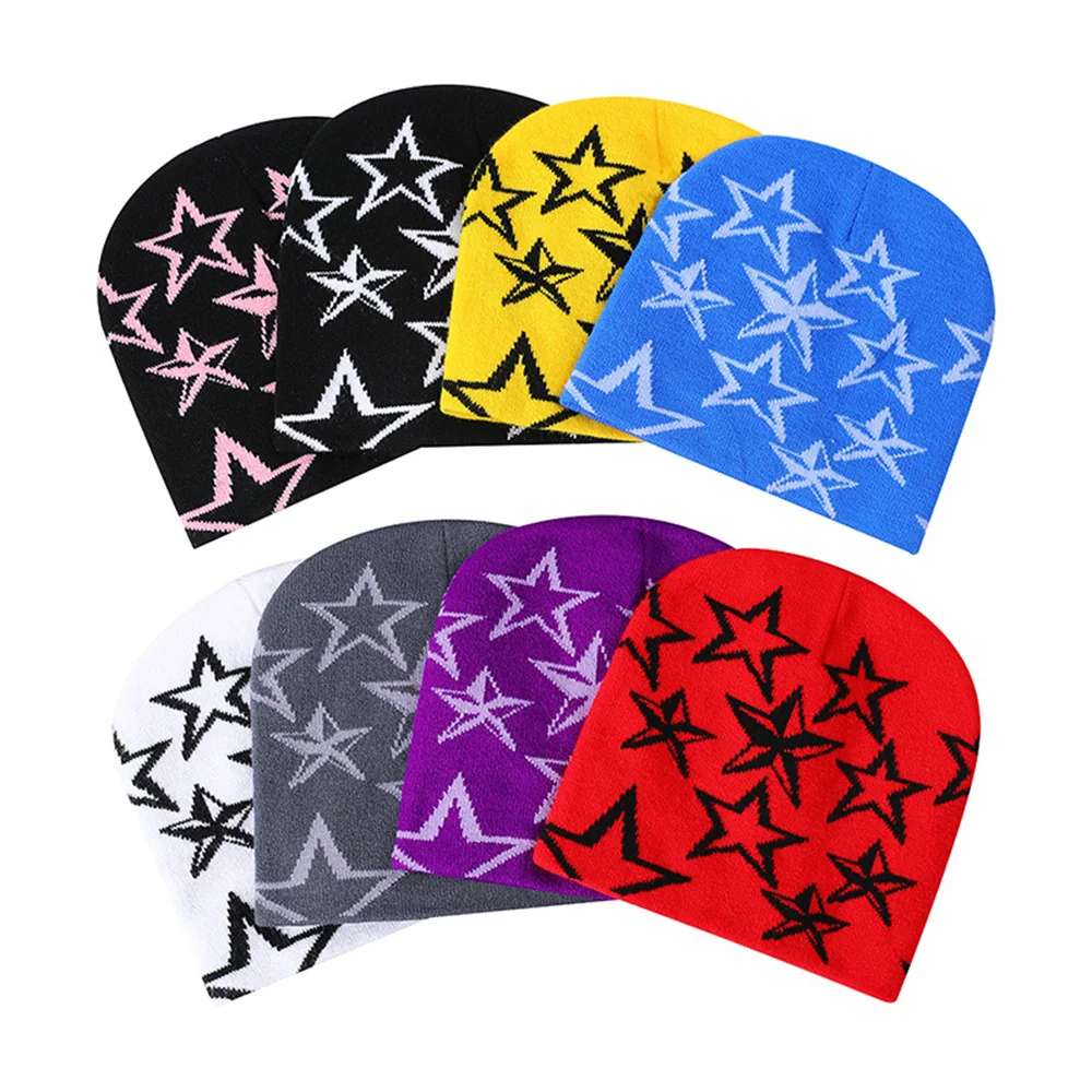 Wholesale Y2K Customized Logo Beanie Cap Colorful Unfold No Cuff Winter Hat Big Design Logo Words Skull Cap All Over Print Hats