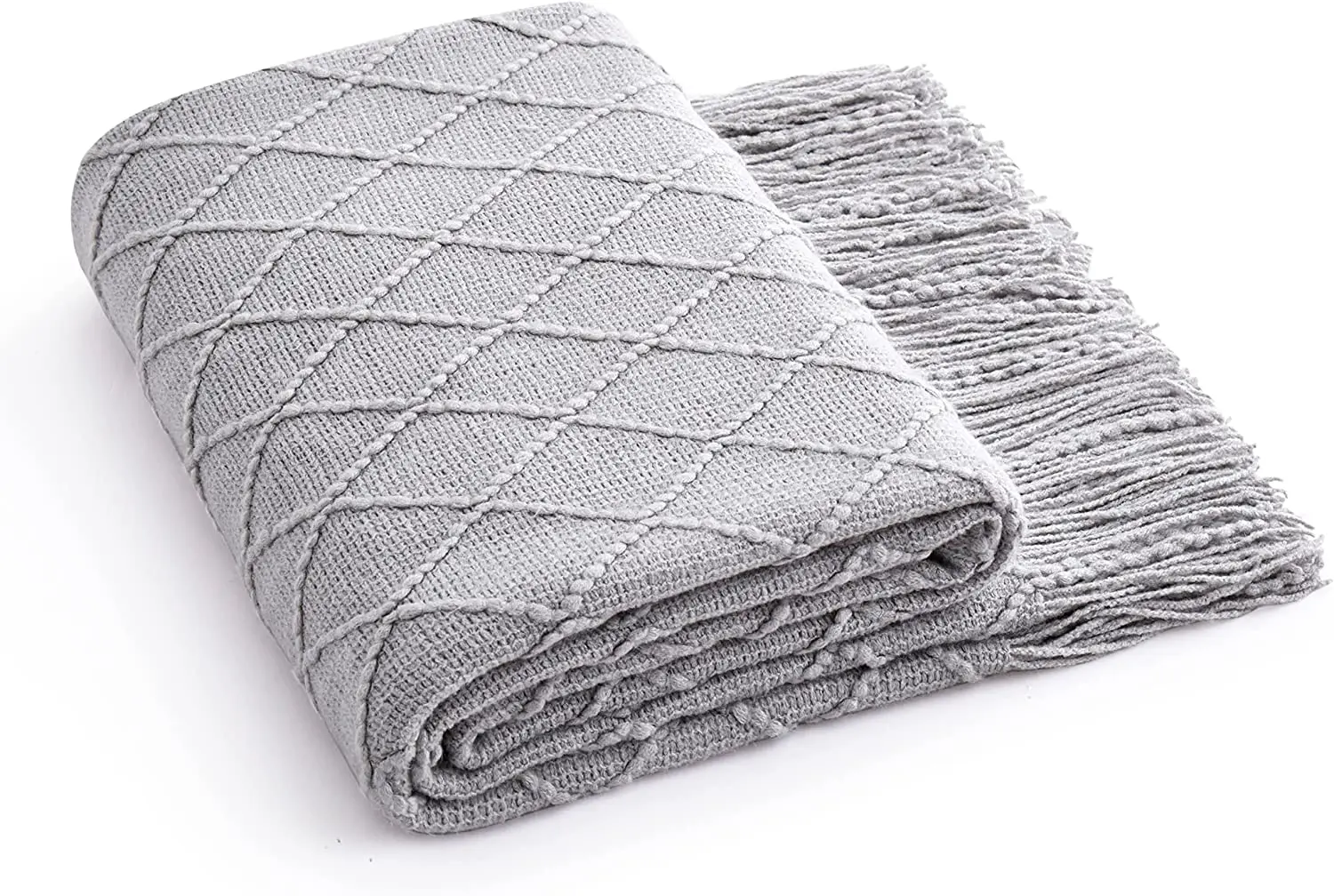 Acrylic Knitted Throw Blanket, Lightweight and Soft Cozy Decorative Woven Blanket with Tassels for Couch, Bed, Sofa,