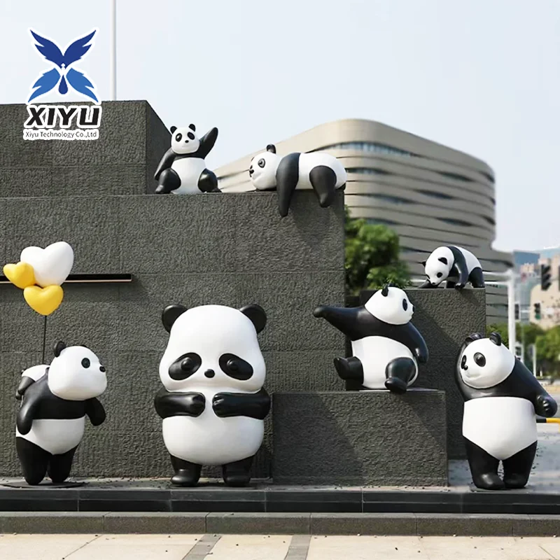 OEM Factory custom  Outdoor fiberglass card Tong panda sculpture shopping mall amusement park net red punch card display