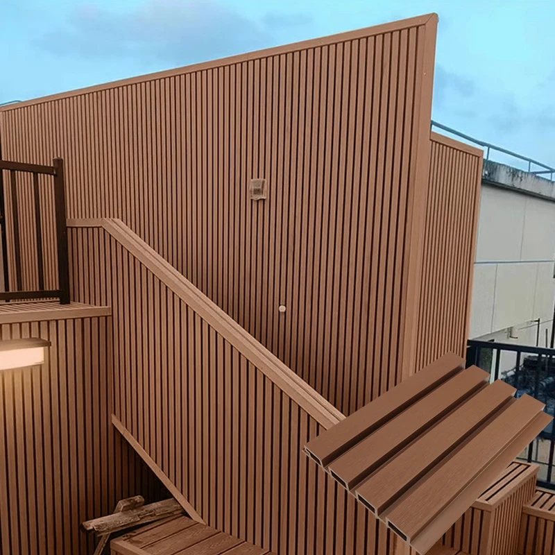 New Material 26MM B1 Flame Retardant Yard Corridor Fence WPC Dark Wallnut Outside Slat Wall Panel For Ceiling & Wall Decoration