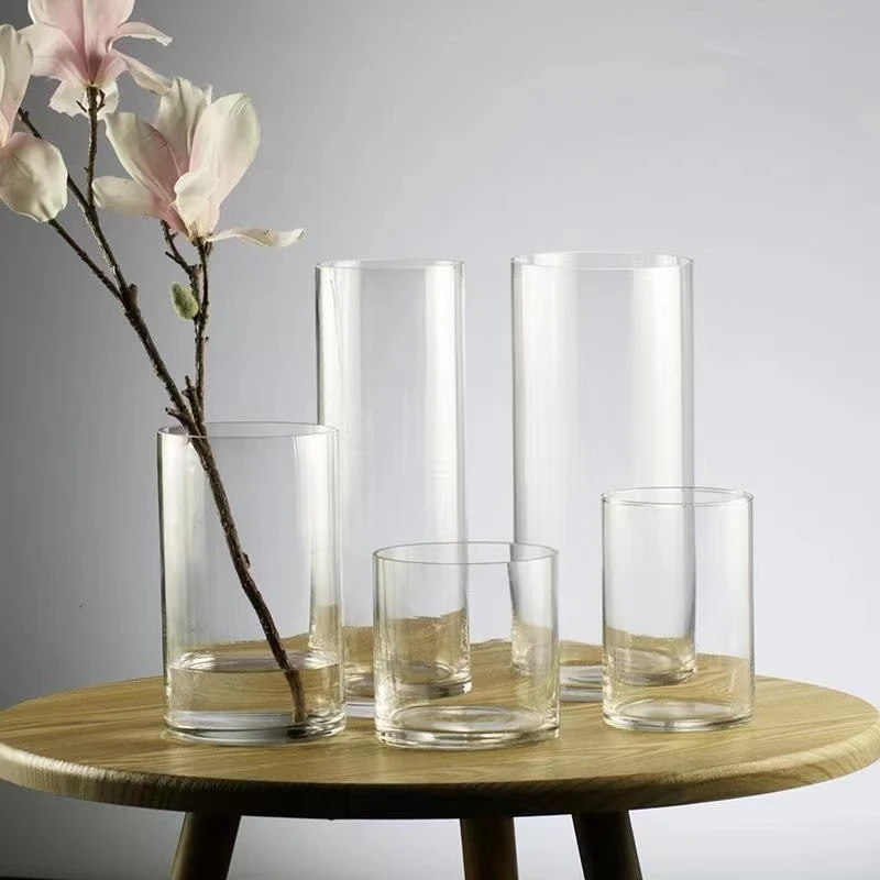 Glass vase bulk cylinder Flower home Decor glass flower pot decoration long Clear wholesale Wedding Plant glass Vase for flowers