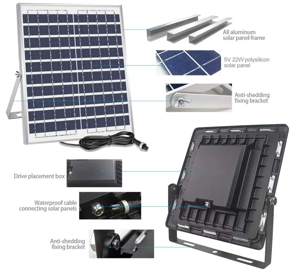 Dusk to Dawn Outdoor Waterproof IP67 100W/200W 10000mAh battery high lumen LED floodlight solar street light