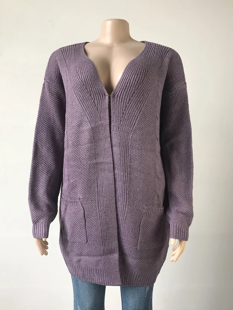 
Classic Style Women Cardigan Quick Dry Purple Full Sleeve Clothing Sweaters With Pockets 