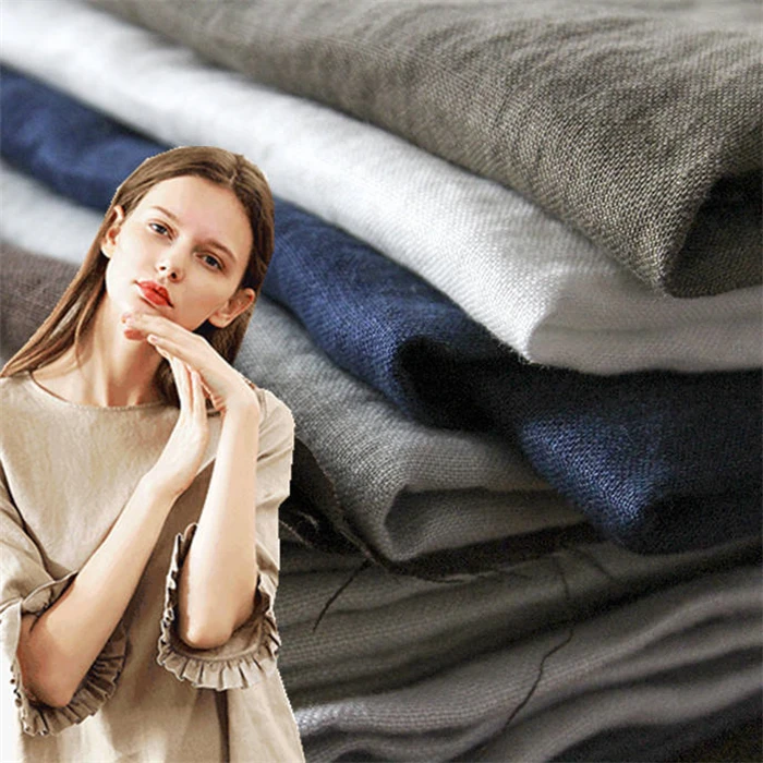 Однотонная окрашенная натуральная впитывающая 100 женская летняя стеганая 100% льняная ткань для одежды на заказ