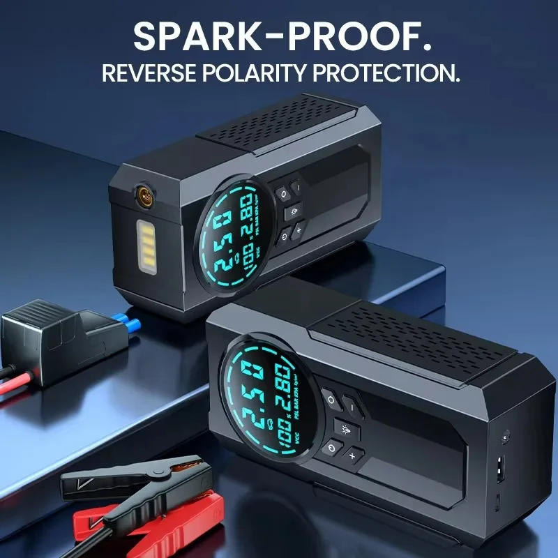 4-in-1 Portable Car Emergency Jump Starter Battery Booster 15000mAh Lithium Battery with Power Bank Tire Inflator Pump LED Light