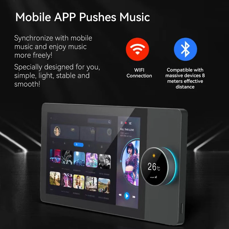 8 inch Multi function background music tuya smart home control system smart home zigbee gateway 2 gang in wall switch