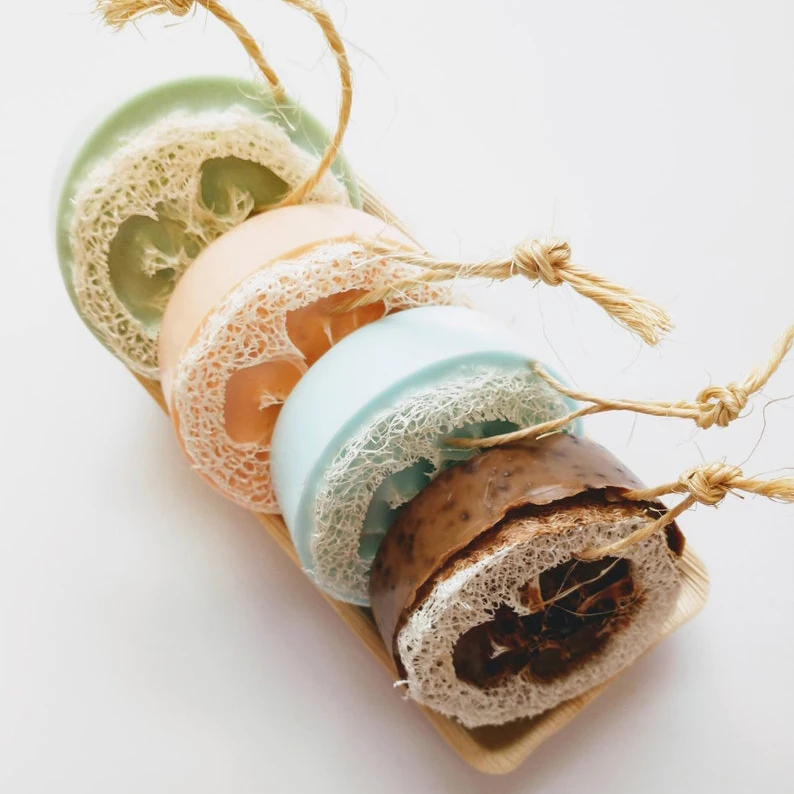 Private Label Natural Organic Handmade Lemon Grass Exfoliating Loofah Glycerin Soap Bar