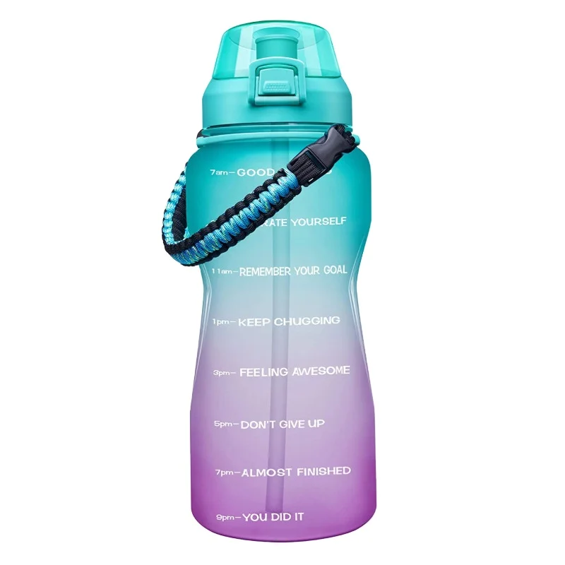 128oz Tritan Plastic Sports Motivational Half And One Gallon Plastic Drinking Water Bottle With Wide Mouth Straw Lid