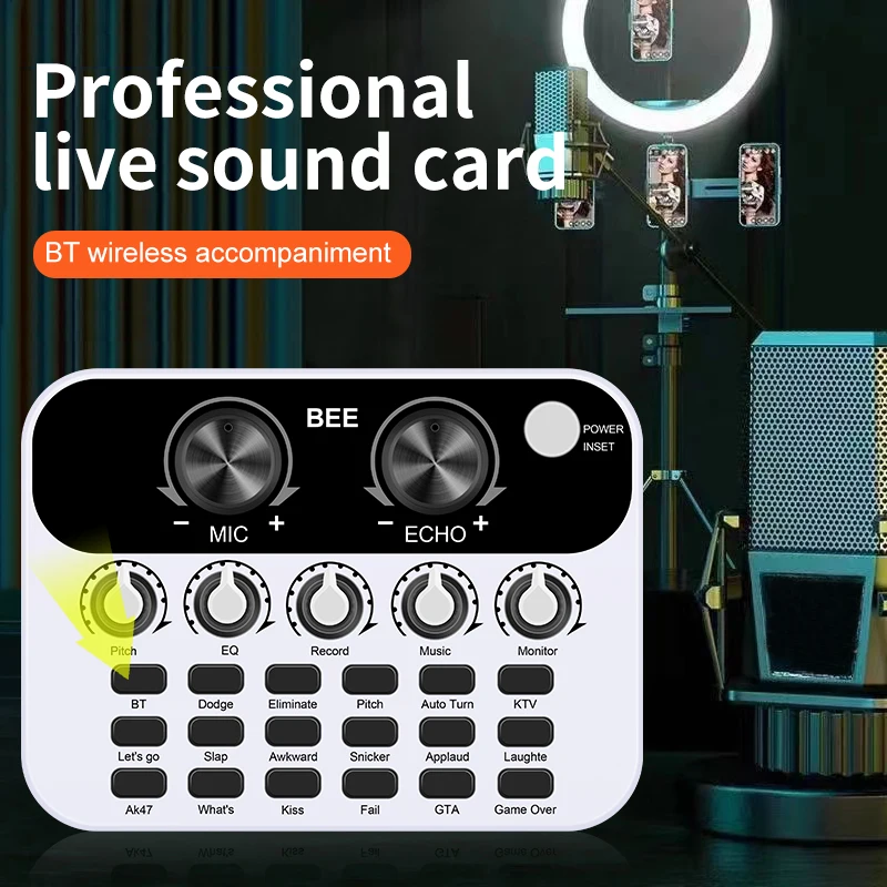 Professional Multiple Warm Up Effects Two Phones Live Audio Card Recorder