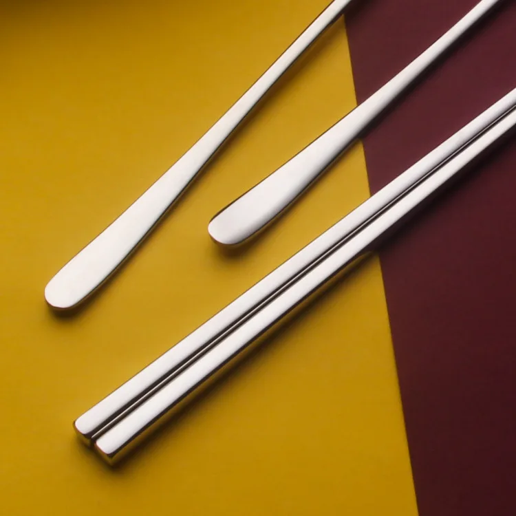 LFS Korea Recycled Flatware Metal Stainless Steel 304 Pure Silver Thick Spoon Round Square Chopsticks for Sale
