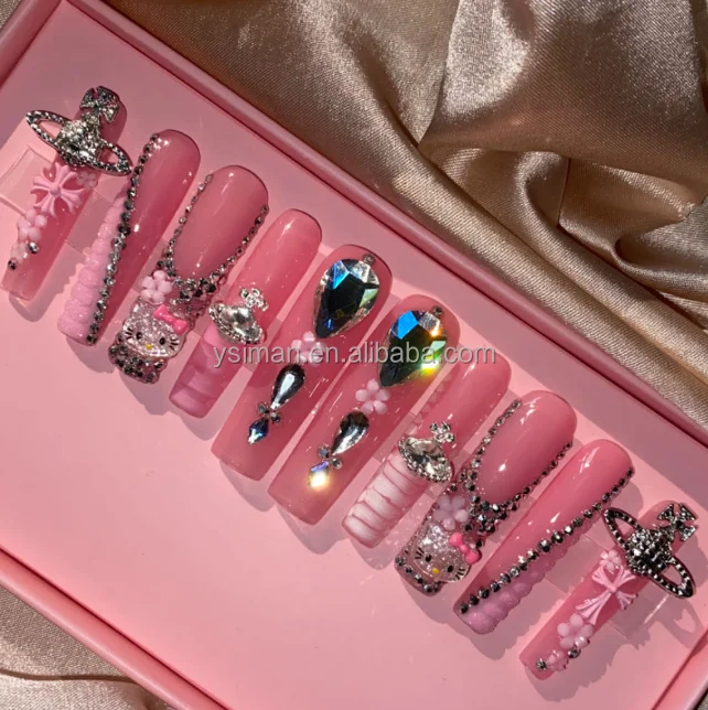 Handmade Pink Nails Press On High Quality 3D Acrylic Wholesale Luxury Custom Press On Nails