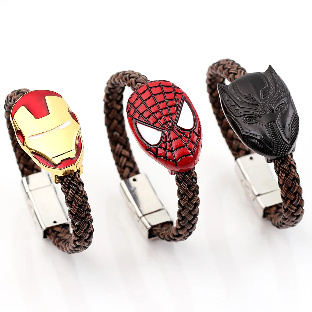 Cartoon Character Bat Man Iron Man Spiderman Leather rope mask Woven bracelet Avengers Bracelet