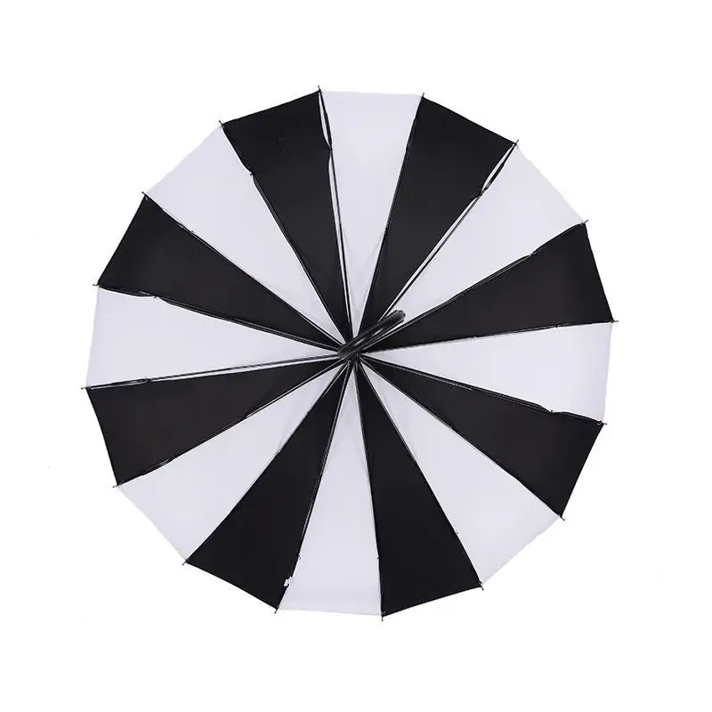 TX507 Retro European Advertising Sun Umbrella 16K Straight Long Handle Pongee Black White Stripe Pagoda Umbrella Wholesale