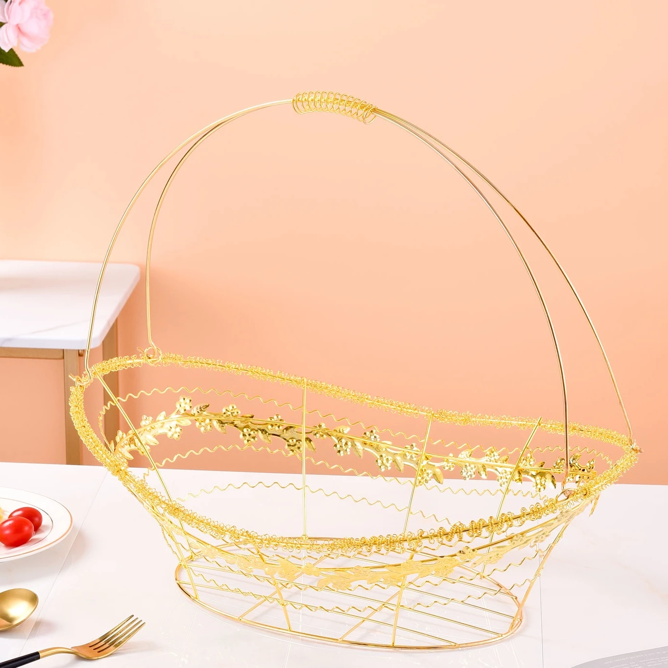 New design high-quality gold-plated ingot fashion customization metal golden fruit basket rack