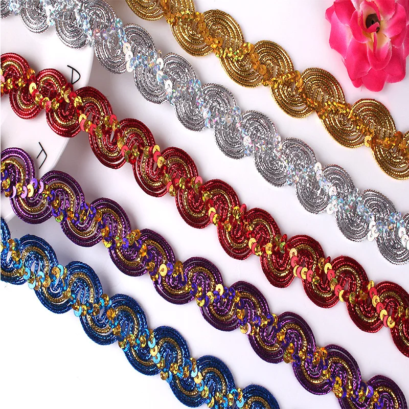 wholesale 2cm sew on ribbon stage costume hat textile decor metallic gold silver red blue green braided lace trims