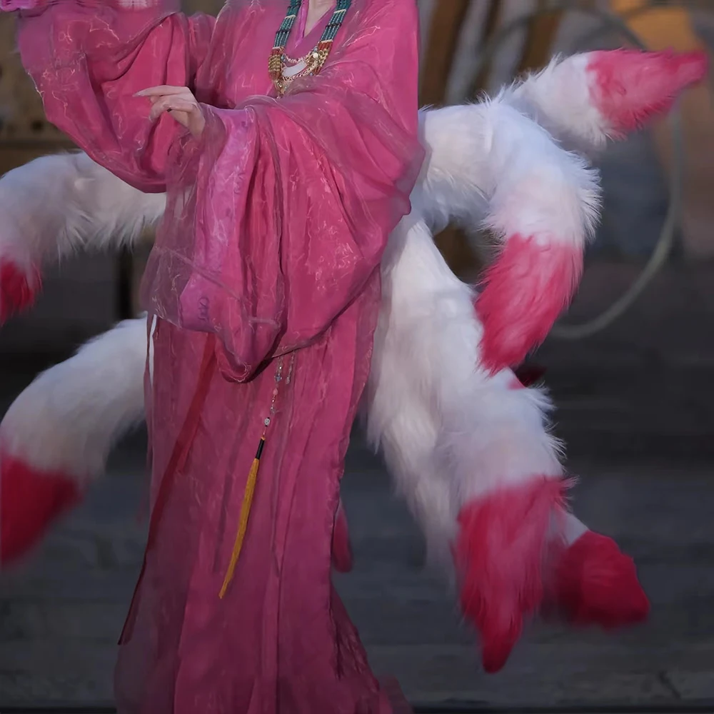 Hand-Crafted Artificial Animal nine-tails Fox For The Fursuit Lolita Christmas Halloween Rainbow fox Suit
