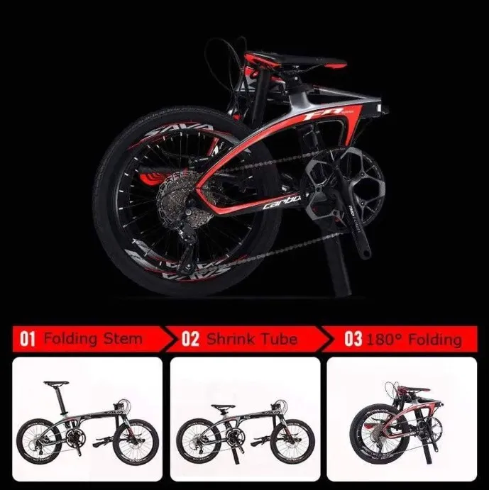 SAVA Factory Wholesale 20 Speed 20 inch Carbon Fiber Folding Bicycle Bike with Carbon T800 Hidden Folding Frame