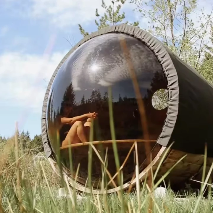 Keya Outdoor Barrel Sauna with Panoramic View in Pine or Cedar for 2-8 Persons