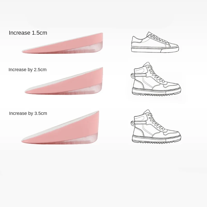 Adjustable 1.5/2.5/3.5 Cm Height Increase Insoles Silicone Heel Cushion Inserts For Men And Women Gel Heel Lift Inserts