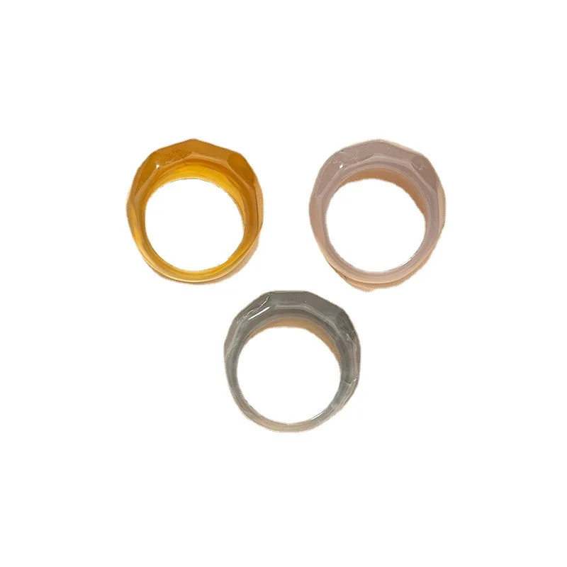 
Korean Simple Design 3 Pcs Set Colorful Chunky Thick Resin Ring Set Irregular Geometric Acrylic Ring For Party 