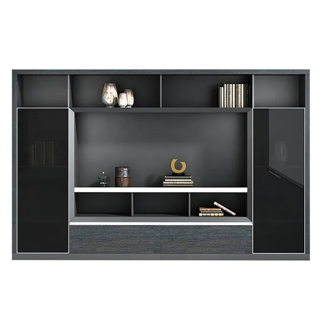 High end luxury glass doors wooden background office furniture file cabinet