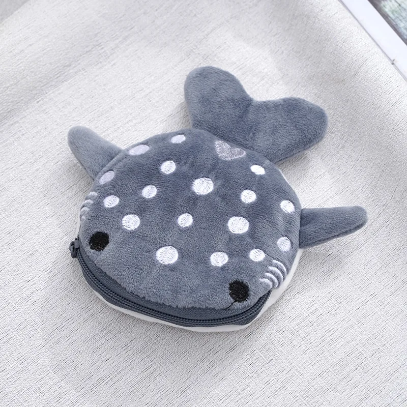 Cute Cartoon Whale Shark Coin Purse Kawaii Wallet Portable Plush Coin Bag Key Earphone Coin Organizer Pouch Zipper Bag Kids Gift