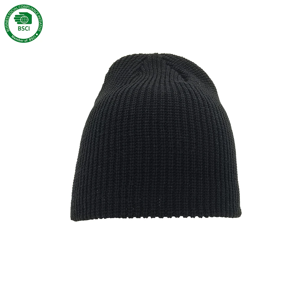 Custom Logo High Quality Mens Acrylic Ribbed Beanie Cap Winter Ski Hat Plain Fisherman Knitted Beanie