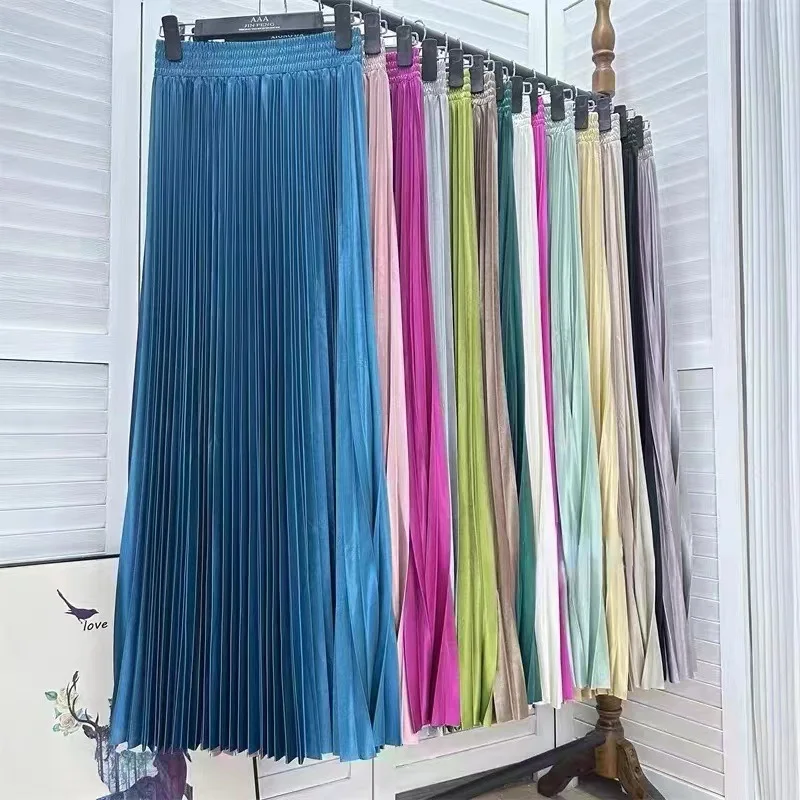 Hot Sale Pleated Skirt New Korean Casual All-match Solid A Line High Waist Long Maxi Skirt for Women