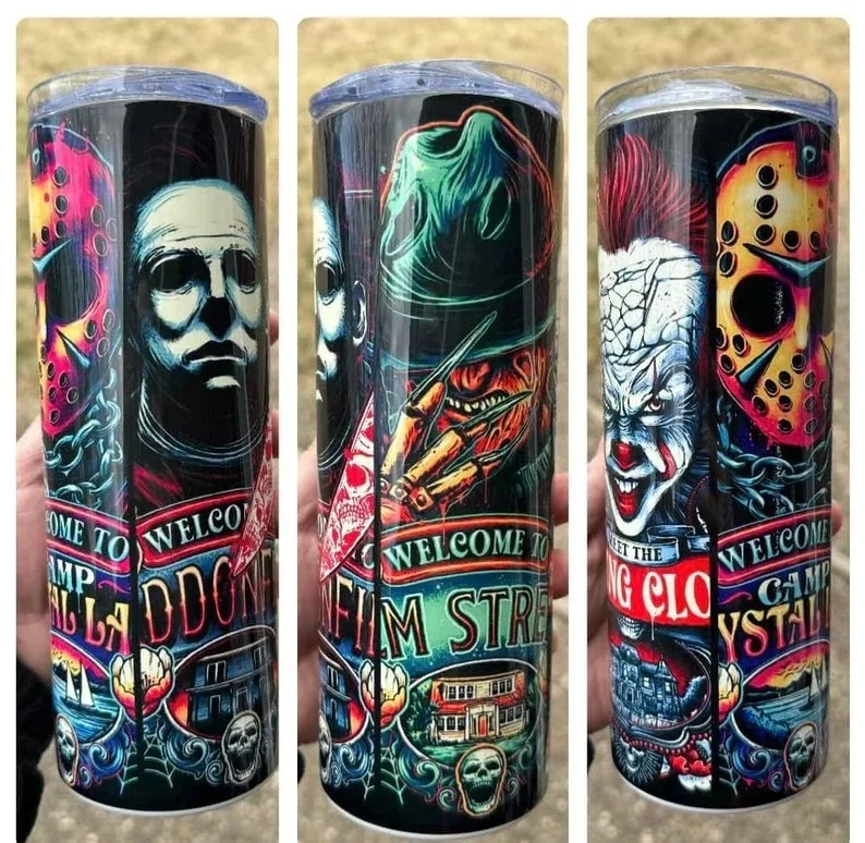 2024 custom Baby Horror Movie Characters Halloween 20oz Skinny Tumbler steel vacuum insulated water bottle for kids gift