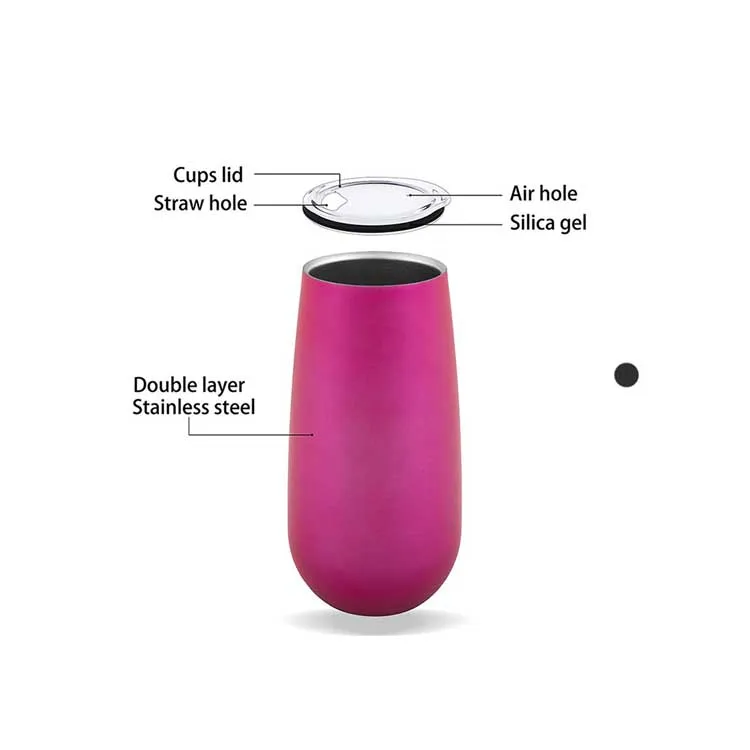 Keep Warm More Than 6 Hours 6Oz Stainless Steel Reusable New flute  champagne Tumbler with lid