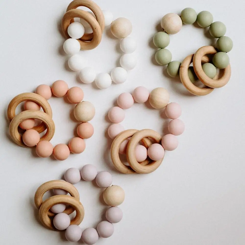 Ease baby teething chewing Food grade natural wooden beads Bracelet teether