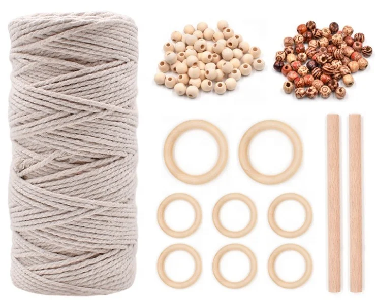 Wholesale Macrame Kit Natural Macrame Cord  Wood Ring Wooden Stick DIY Plant Hangers Macrame Kit