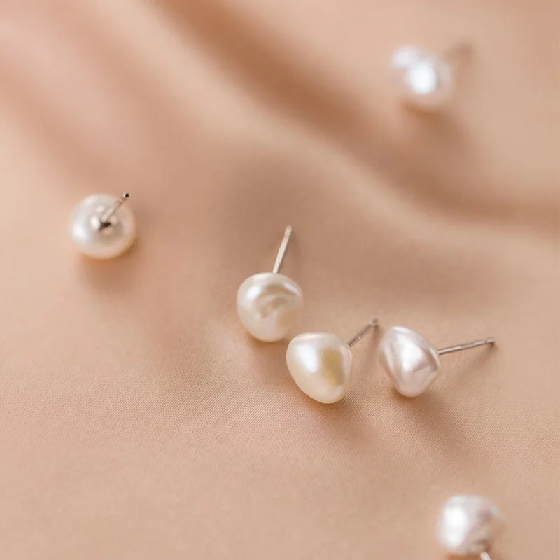 Irregular Women 18K Gold Plated Real Natural 925 Sterling Silver Stud Drop Hoop Fine Jewelry Freshwater Baroque Pearl Earrings