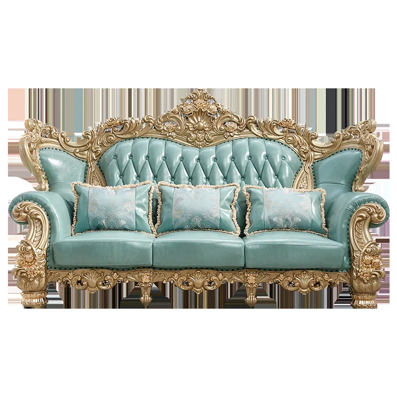 7 местный в роскошном королевском антикварная мебель для гостиной оригинальный кожаный Диванный гарнитур белый и золотой ткани диван-кровать
