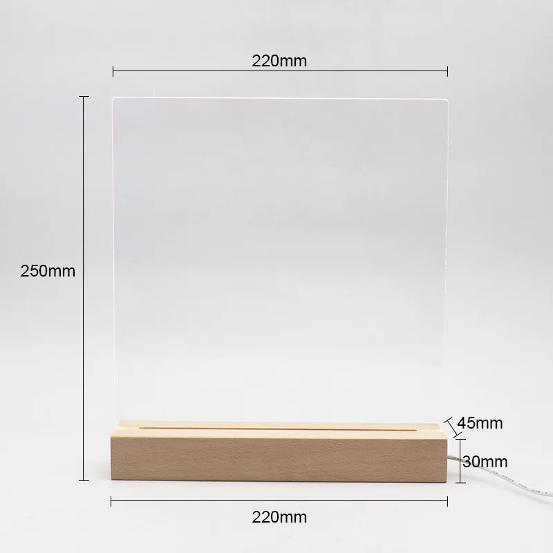 Wholesale Acrylic Night Light Message Writing Board With Rectangle Wood Base USB Led Night Light For Decoration