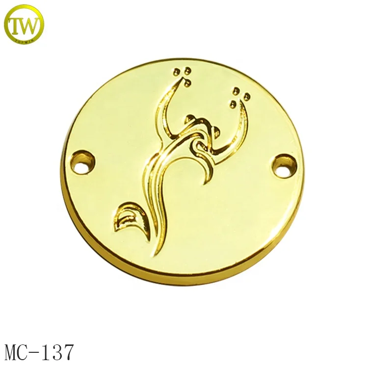 Custom Engraved Brand Logo Badge Sewing 2 Holes Metal Garment Label Tags For Women Clothes