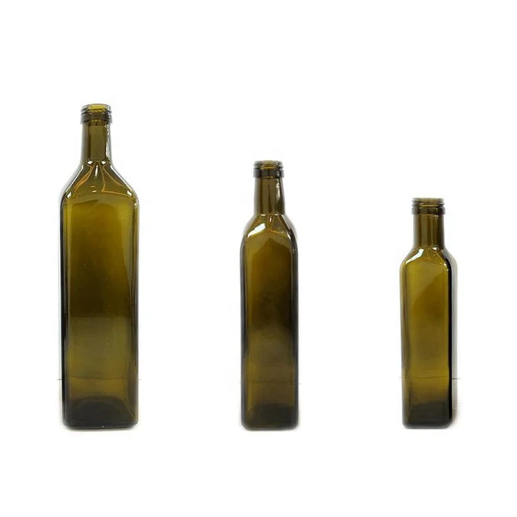 
Food Grade 250ml 500ml 750ml 1000ml Square Dark Green Marasca Glass Bottle Round Clear Glass Olive oil bottle with Aluminum cap 