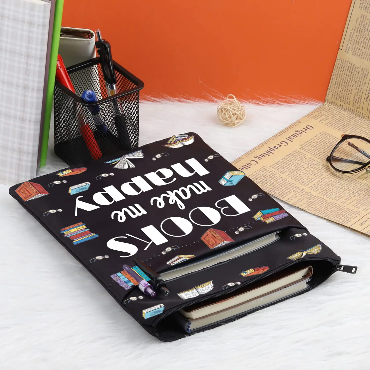 Customizable canvas book cover gift comic book protective bag with zipper reader book sleeve