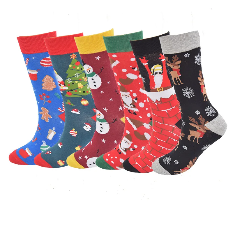 Hip Hop Funny Original Designer Santa Clause Cotton Jacquard Christmas Crew Socks for Adults Unisex Women Men