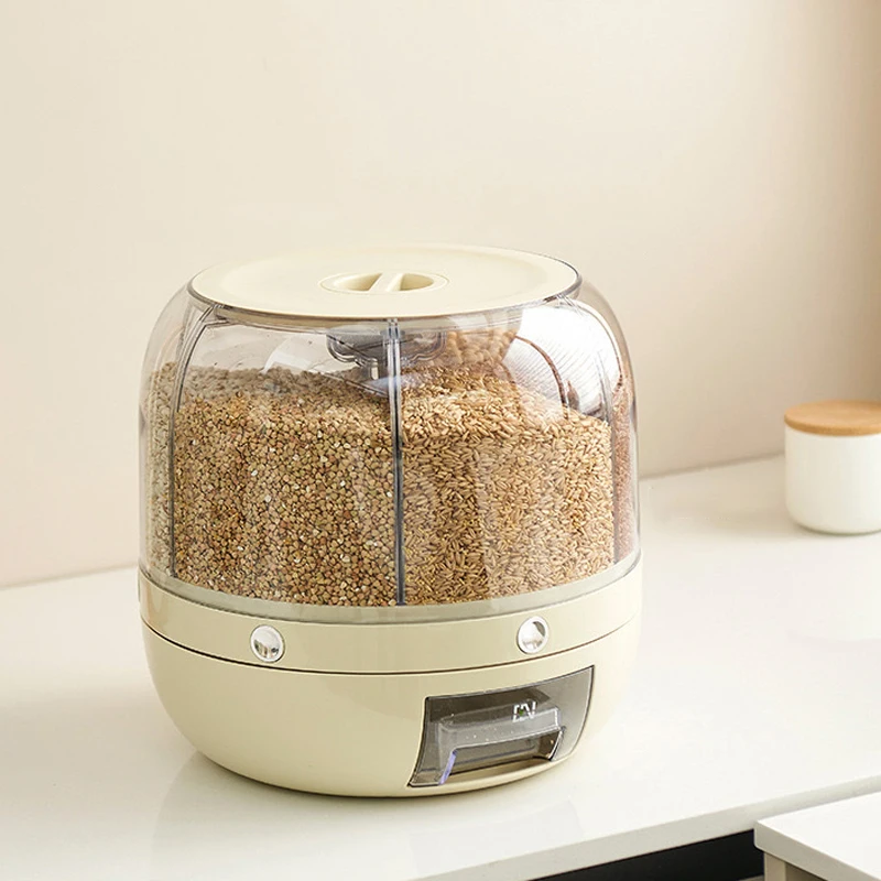 Hot Sales Rice Dispenser Kitchen Moisture-proof 6-grid Rotating Food Grain Dispenser Cereal Storage Box Rice Container Dispenser