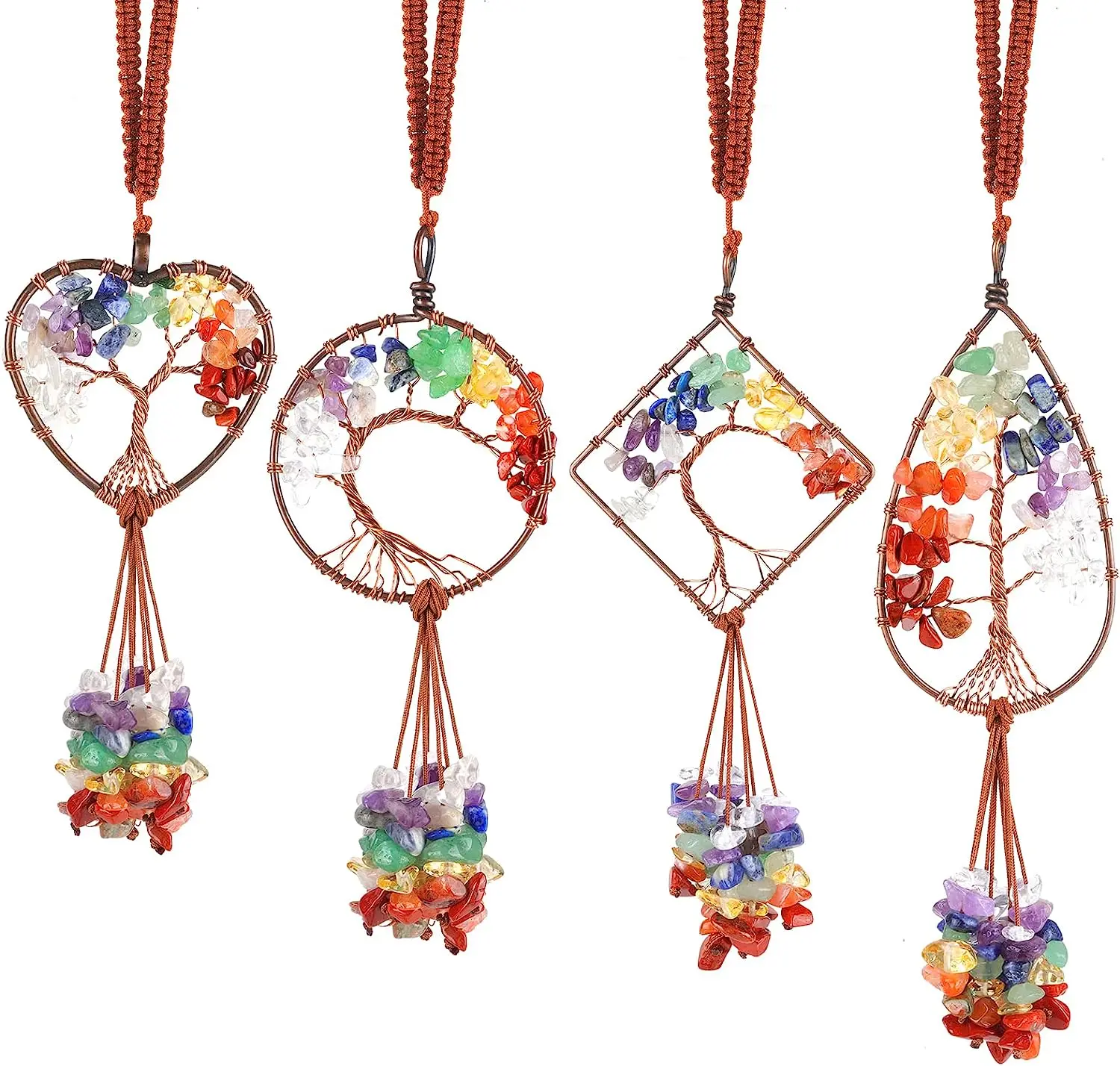 7 Chakra Tree Of Life Gemstone Healing Crystal Car Hanging Good Luck Home Ornaments For Car Rear View Mirror