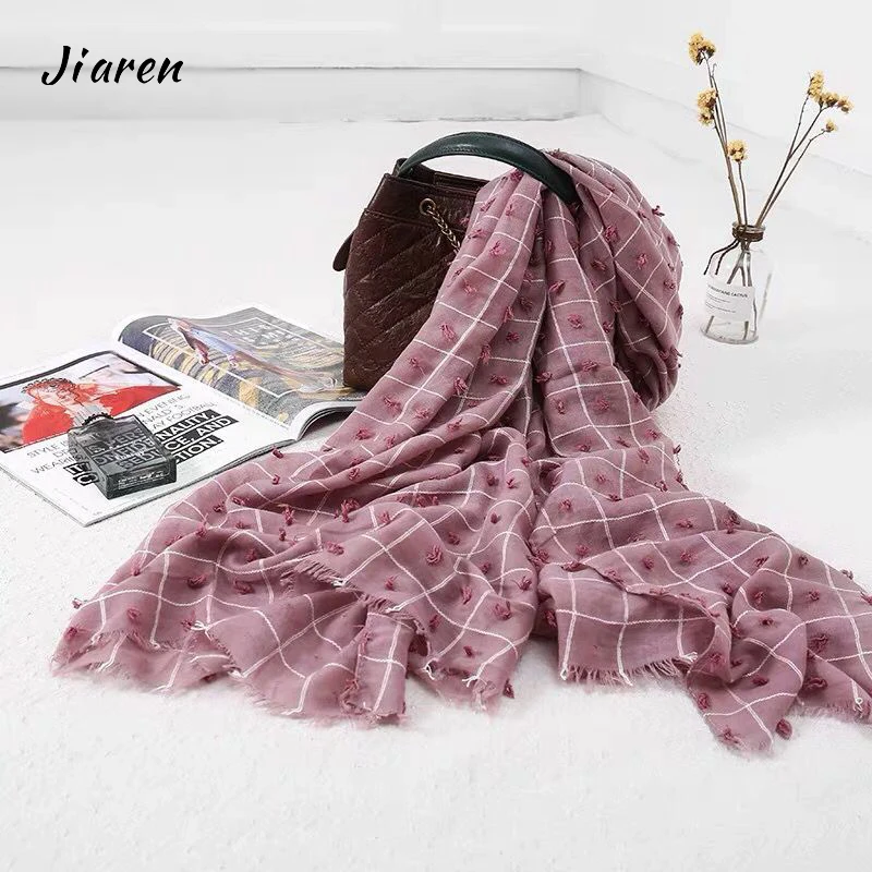 Popular scarf cotton hijab muslim checked stoles women shawl dubai arab tassel hijab for women