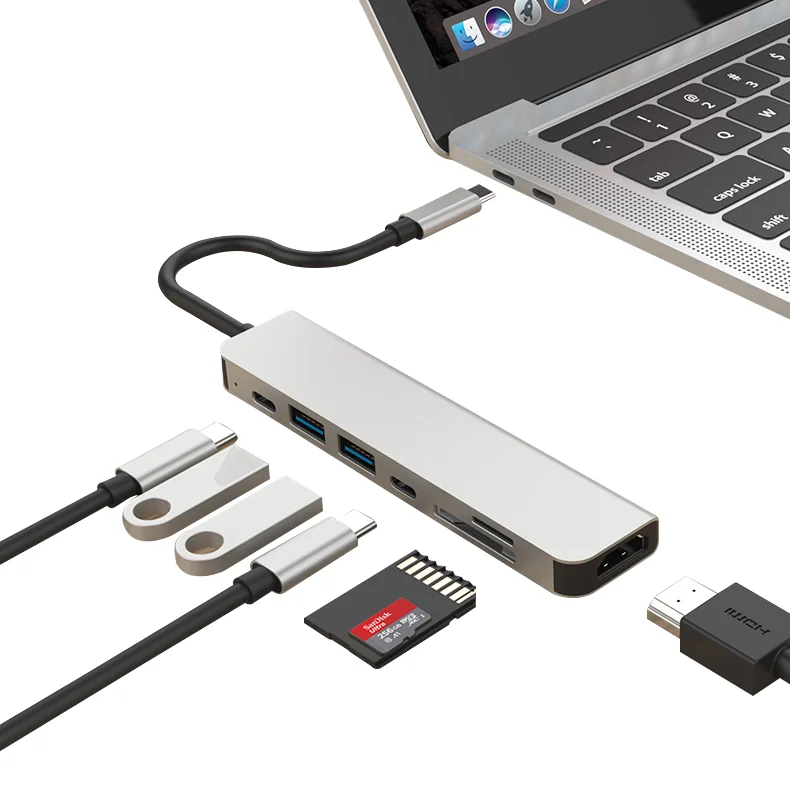  Новейшие 7 в 1 USB-C USB Type-C концентратор с USB3.0 поддержка 4K HD MI PD 3 0 адаптер для зарядного