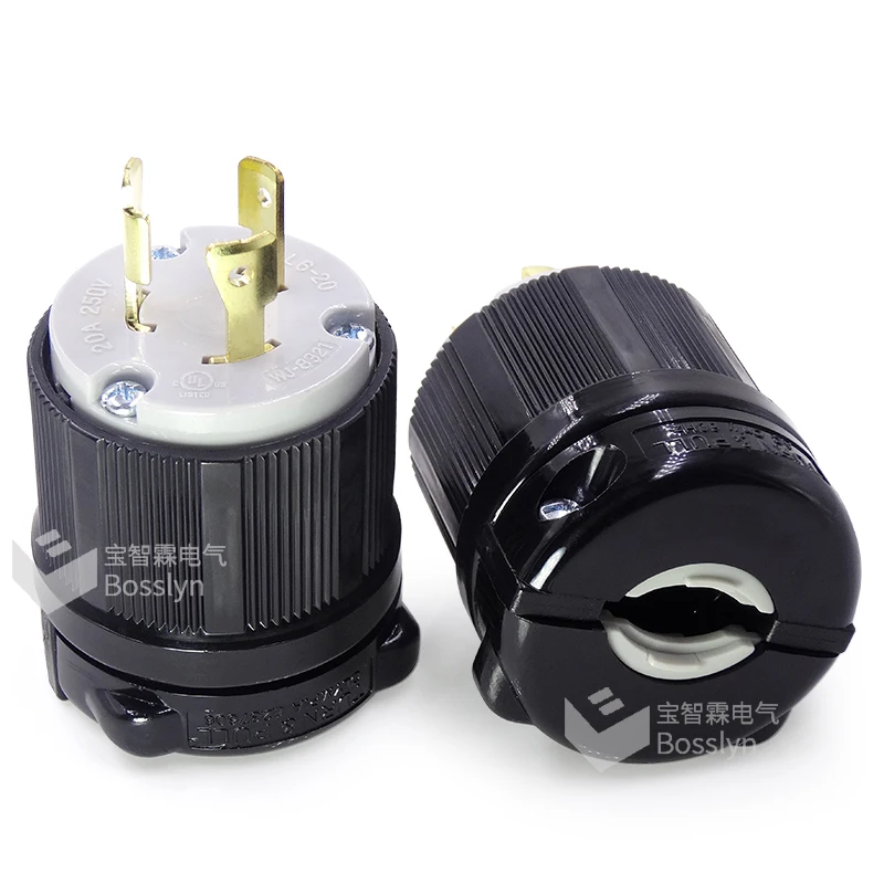 UL Listed NEMA L6-20 Plug 20A 250V 2P 3W Industrial Grade Grounding  for Generator Power Cable