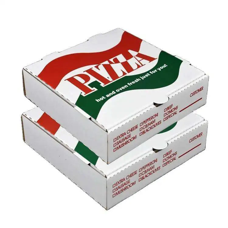 Custom print label pizza box white corrugated paper biodegradable 10 11 12 14 16 inches pizza packaging delivery boxes