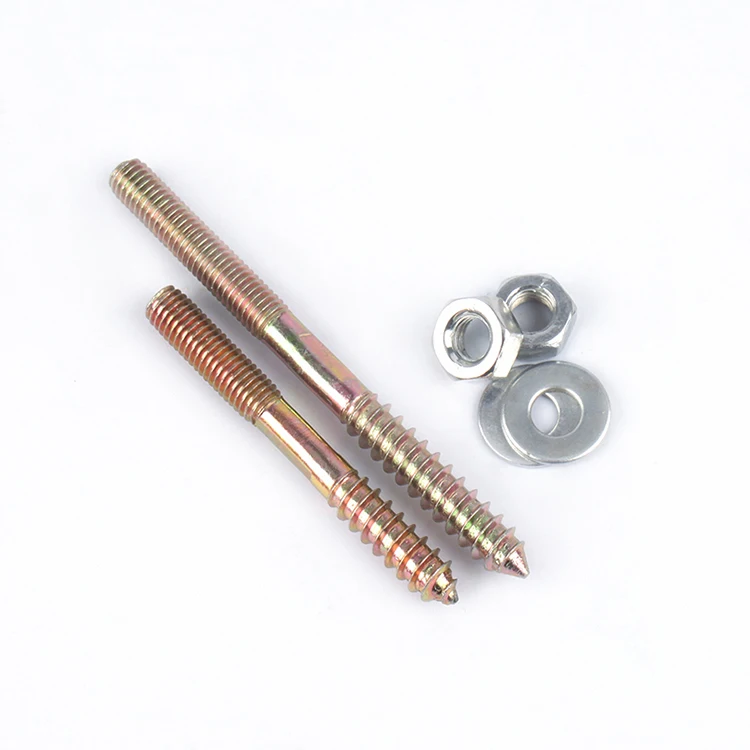 ansi brass plated m6 double head thread hanger bolt screw