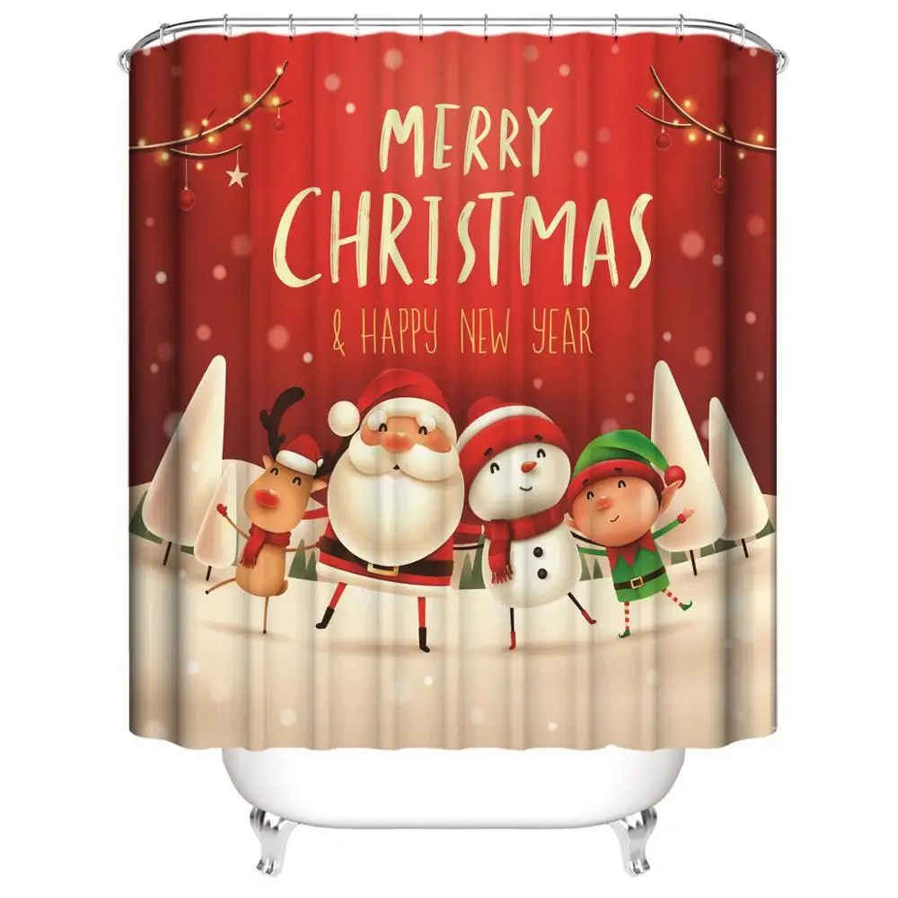 Рождественский комплект из четырех предметов, занавески для ванной, коврик для туалета, напольный коврик, занавеска для душа из полиэстера, водонепроницаемая