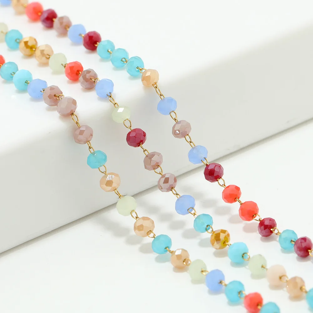 Fashion Jewelry Accessories Mixed Color Crystal Bead Chain Bulk Diy Women Necklace Bracelet Chain